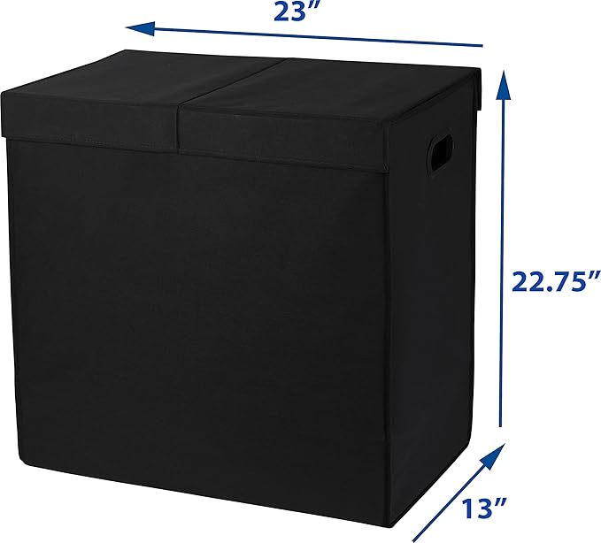 Simple Houseware Double Laundry Hamper with Lid and Removable Bags, Black