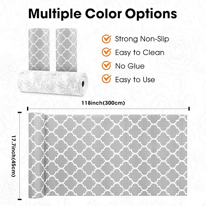 Shelf Liner for Kitchen Cabinets Non-Adhesive 12in X 10FT Cabinet Liners for Shelves Waterproof Thick Strong Grip Non Slip Drawer Liner Contact Paper for Cupboard Easy to Clean,Gray Lantern