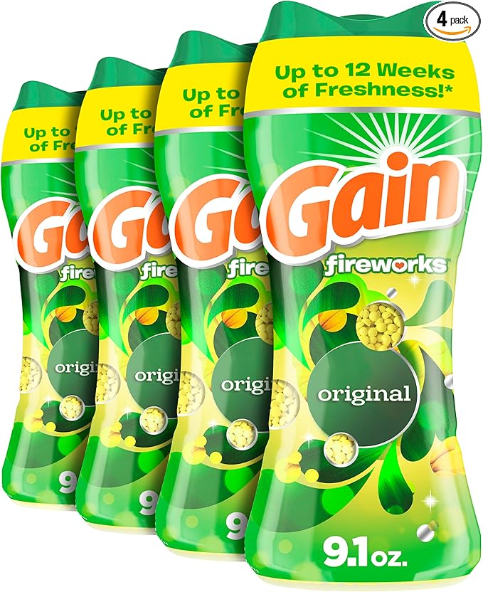 Gain Fireworks In-Wash Scent Booster Beads, Original, 9.1 oz/Pack (4 Pack)