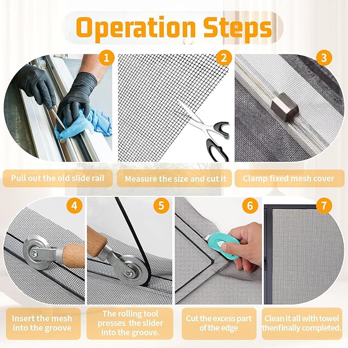 Window Screen Replacement,Screen Door Repair Kit, 59"x158" Black Window Screen Mesh,Including 50 FT Splines+Hooks+2 Rollers+8 Clips+Scissors+Knife+Tape Measure,Fully Equipped Window Screen Repair Kit