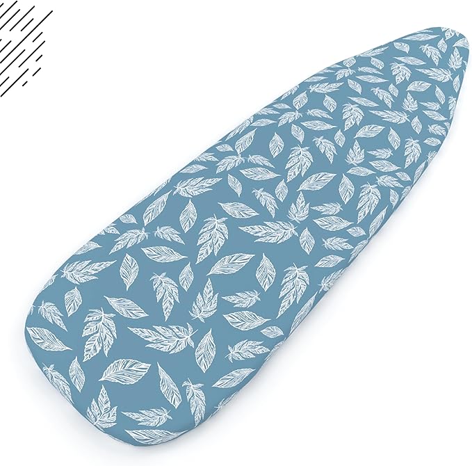 Encasa XO Ironing Board Cover and Pad 49"x18" - Thick 3mm Felt Padding, Drawstring Tightening & Lock, Easy Fit, Scorch & Stain Resistant, Fits Wide Ironing Board - Big Leaves Blue