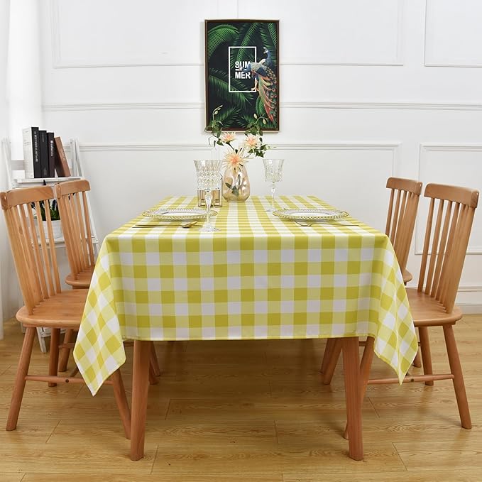 Classic Gingham Plaid Tablecloth Fabric - Rectangular 58x102 Inch Water Resistant Checked Table Cloth for Indoor/Outdoor Use - Table Cover for Kitchen, Picnics, Gardens, and Parties