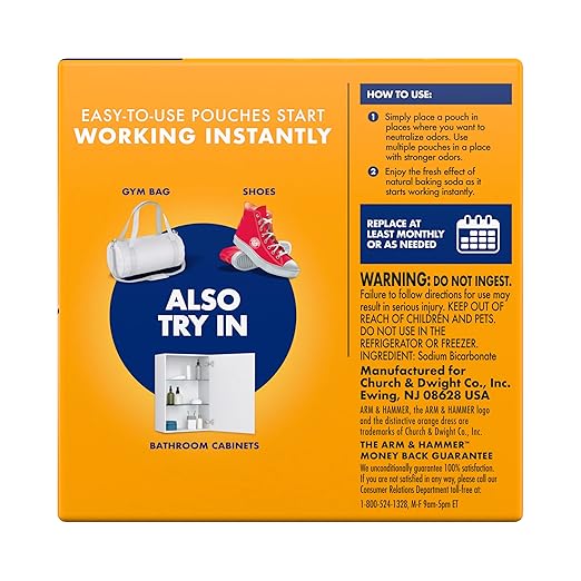 Arm & Hammer Fresh Effects Odor Neutralizing Baking Soda Pouches, Unscented Deodorizer for Long Lasting Freshness in Shoes, Gym Bags, & Small Spaces, 5 count