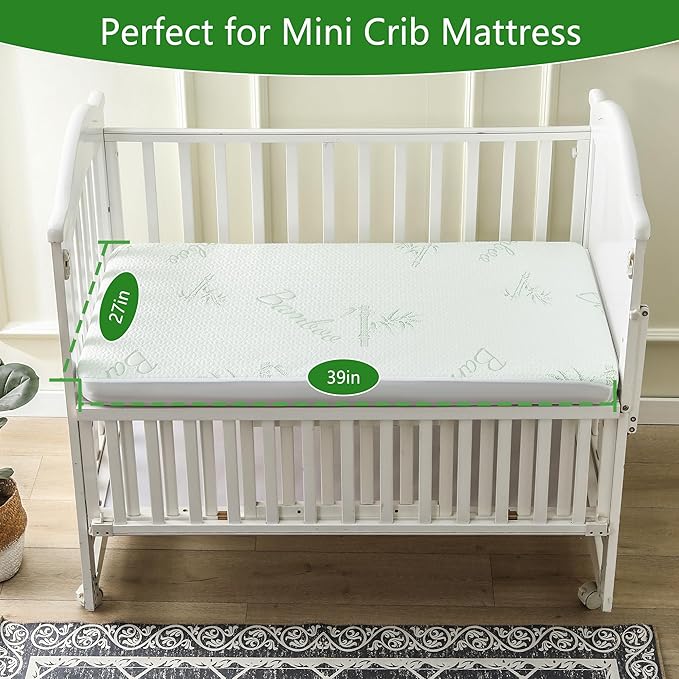 GOONIK Waterproof Mini Crib Mattress Protector, Bamboo Viscose Breathable Mini Crib Mattress Pad Cover for Baby Mattress with 4-13 inches Deep Pocket