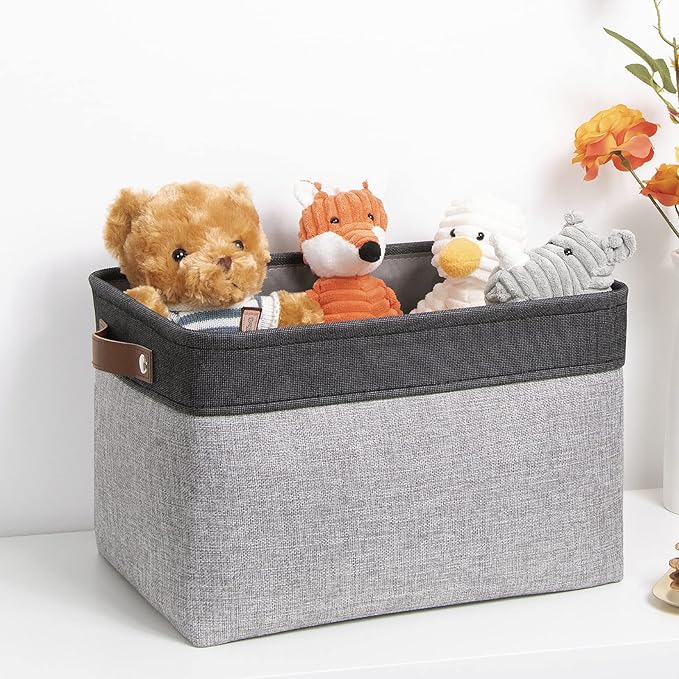 DULLEMELO Fabric Storage Basket for Shelves/Closets, Collapsible Rectangle Basket for Organizing Clothes, Toys, Towels, Books, Laundry, Nursery, Dog Toy Basket Empty (Black&Gray)