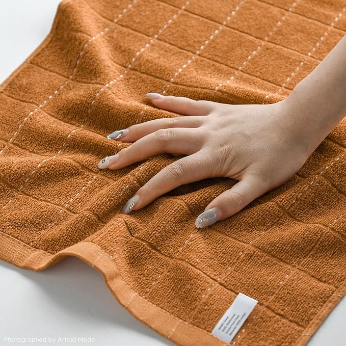 Artoid Mode Checkered Designed Cotton Caramel Orange Terry Kitchen Dish Towels, 15x25 Inch Soft Absorbent Quick Drying Cleaning Tea Towels Set of 4