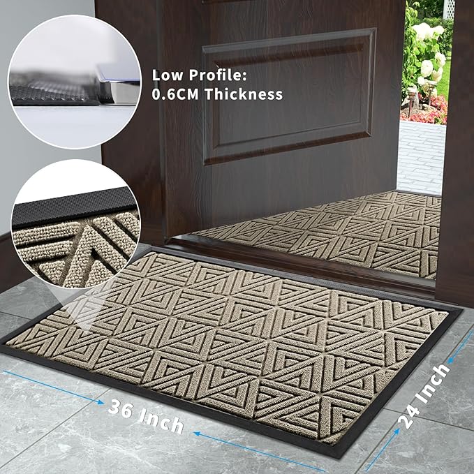 Yimobra Large Door Mat 36x24, All-Weather Waterproof Non-Slip Welcome Matt Outdoor, Heavy Duty Non Slip Doormat for Entryway for Patio and Garage Indoor, Easy Clean, Beige