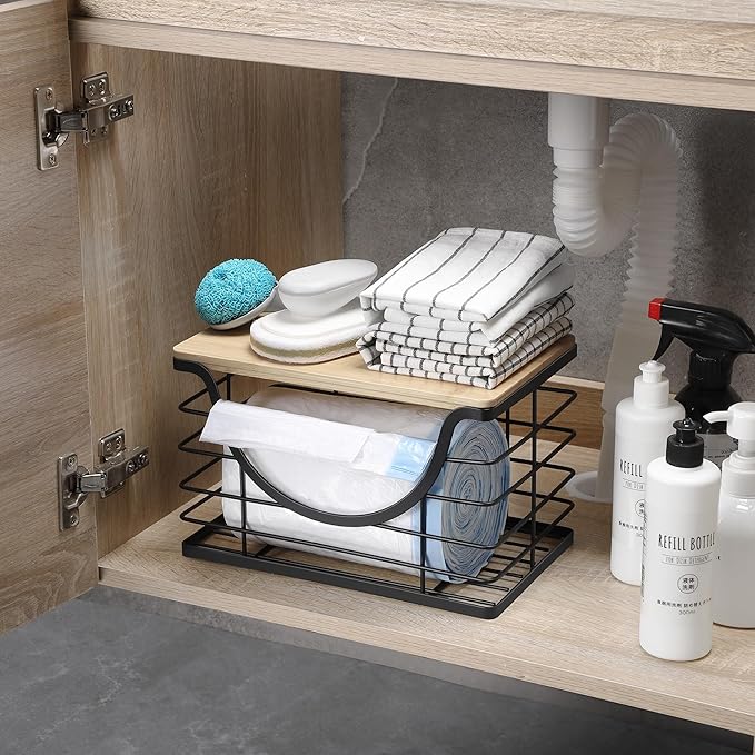 Extra Large Trash Bag Holder Under Sink Stackable Kitchen Storage with Lid, Garbage Bag Dispenser Roll Holder, Wall Mounted Trash Bag Container, Laundry Room Organization Storage