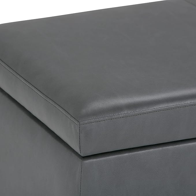 SIMPLIHOME Avalon 48 inch Wide Contemporary Rectangle Storage Ottoman Bench in Stone Grey Vegan Faux Leather, Assembled, For the Living Room, Entryway and Family Room