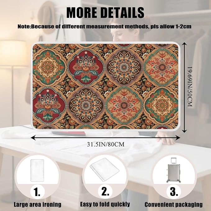Folding Ironing Mat Heat and Steam Resistant Mandala Ironing Pad 32 x 16 Inch Foldable Iron Mat for Table Top Washer,Dryer,Large Iron Board Mats Irons Pad