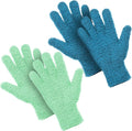 Patelai 2 Pairs Microfiber Gloves for plants Dusting Cleaning Glove Mittens House Cars Blinds Dusting(Blue, Grass Green, Large)