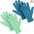Patelai 2 Pairs Microfiber Gloves for plants Dusting Cleaning Glove Mittens House Cars Blinds Dusting(Blue, Grass Green, X-Large)