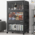 BROVIEW 240Qt Stackable Storage Bins with Lid, Extra Large Closet Organizer Collapsible Drawer Boxes with Wheels, Folding Plastic Cabinet Containers for Home Kitchen Room Organization, 3Pack Black