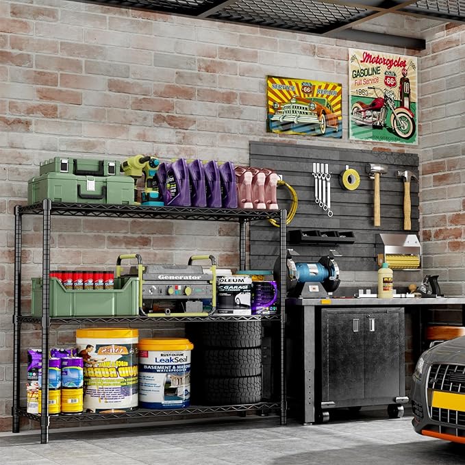 Storage Shelves, 3 PCS 48" L x 20" W x 47" H Heavy Duty Garage Wire Shelving Unit Loads 1200LBS, 3-Tier Adjustable Metal Industrial Utility Shelf Rack for Kitchen, Laundry Room, Basement