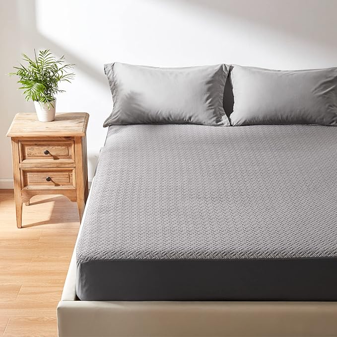 Hanherry 100% Waterproof Full Size Mattress Protector, Grey, Rayon Made from Bamboo, 3D Air Fabric, Cooling, 16 inch Deep Pocket, Noiseless