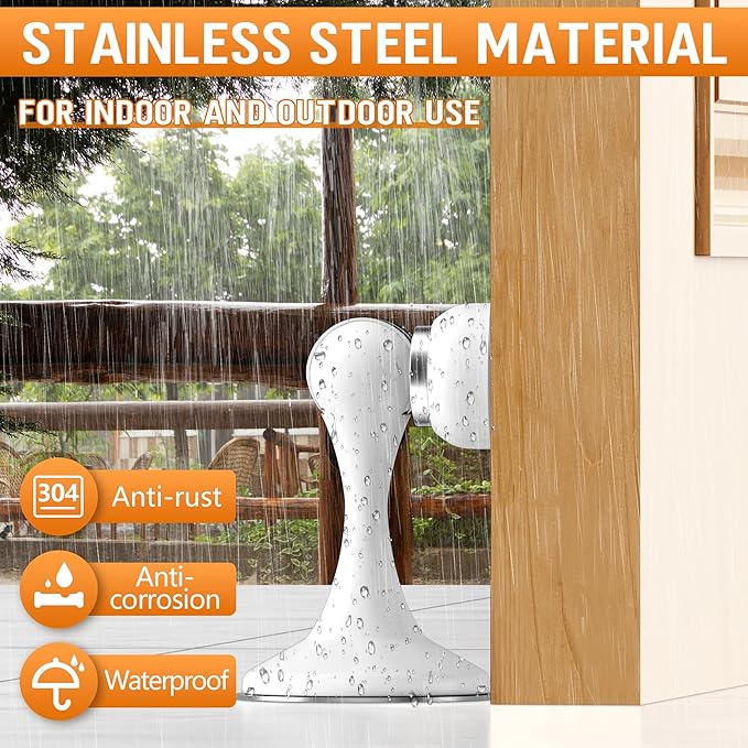 Crosize Magnetic Door Stoppers 6 Pack, Stainless Steel Door Catch for Wall and Floor Mounting, Door Holder Keep Door Open, No Drilling Door Stop with Adhesive Tapes, White