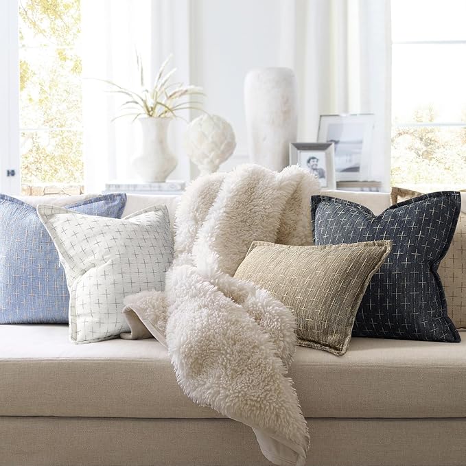 ZWJD Pillow Covers 26x26 Set of 2 Soft Polyester Textured Pillow Covers with Stylish Flange Edge Cozy Farmhouse Throw Pillows for Couch Bed Sofa Living Room