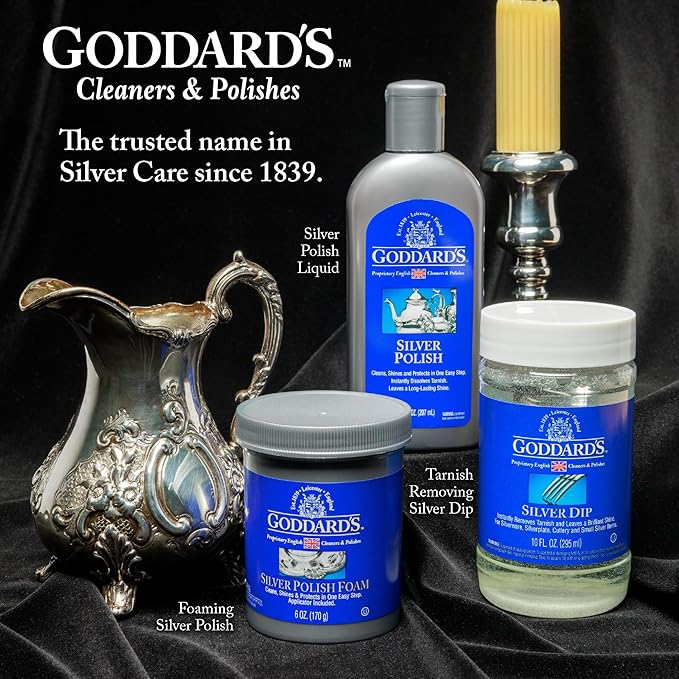Goddard’s Silver Cleaner Dip – Silver Jewelry Cleaner Solution for Hard-to-Reach Silverplate, Cutlery & Small Items – Professional Use Silver Tarnish Remover – Silverware Cleaning Supplies (1 Gal)