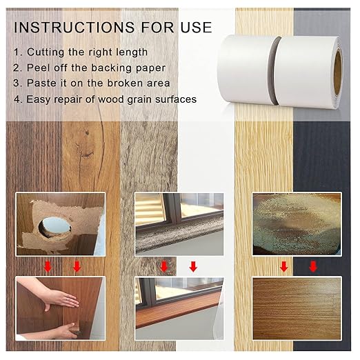 BOMEI PACK Wood Grain Repair Tape,Self Adhesive Repair Patch for Furniture, Floors, Cabinets, Windows, Doors, RV, Home Decor and DIY Projects (2, White)