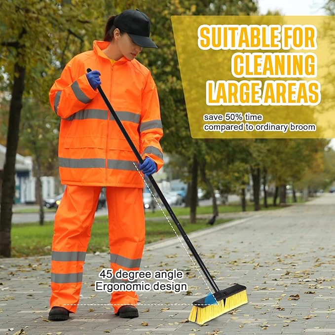 Zhehao 10 Pack 18 Inches Push Broom Outdoor, Multi Surface Garden Brush Broom with Adjustable 63" Long Handle for Deck, Driveway, Patio, Warehouse, Garage, Yard, Concrete Floor Cleaning