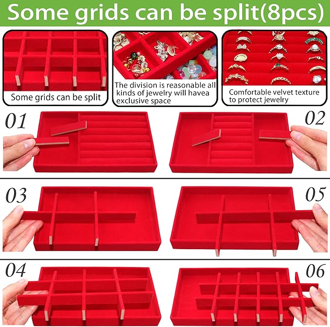 Earring Organizer Stackable Jewelry Storage Box Jewelry Drawer Organizer Removable Display Tray Organizer for Necklace Earring Ring