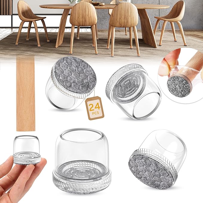 24PCS Extra Small Chair Leg Floor Protectors, Furniture Sliders, Chair Leg Protectors for Hardwood Floors, Non-Slip Felt Furniture Pads, Round Silicone Cap Covers to Protect Floors(Fit 0.5" - 0.75")