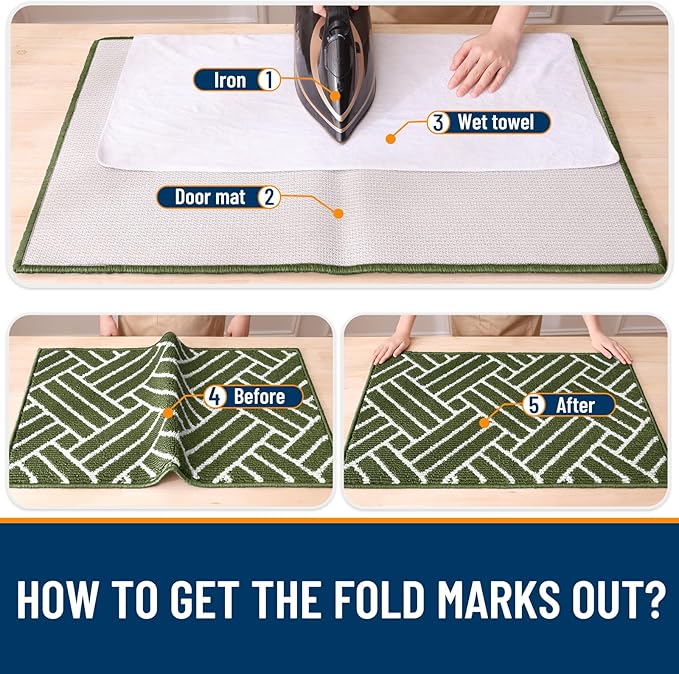 OLANLY Indoor Door Mat, 32x20 Inch, Dirt Resistant and Absorbent, Non-Slip Rubber Backing Floor Mats, Easy Clean Low-Profile Doormat for Entryway, Front Door, and Inside Entrance, Green