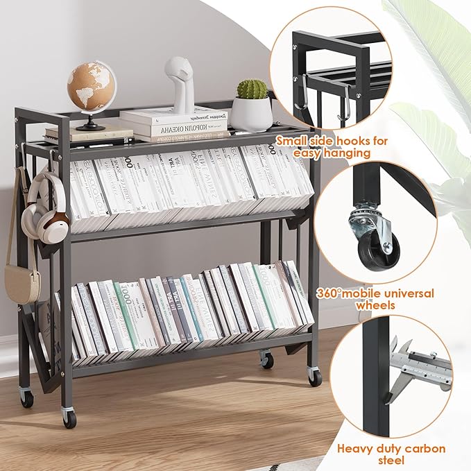 Book Carts 3 Tier 35.4x32x9.84 in Rolling Book Cart Large Capacity Bookshelf Storage Rack Mobile Book Storage with Wheels Cart for Home Office Living Room Classroom (3 Tier)
