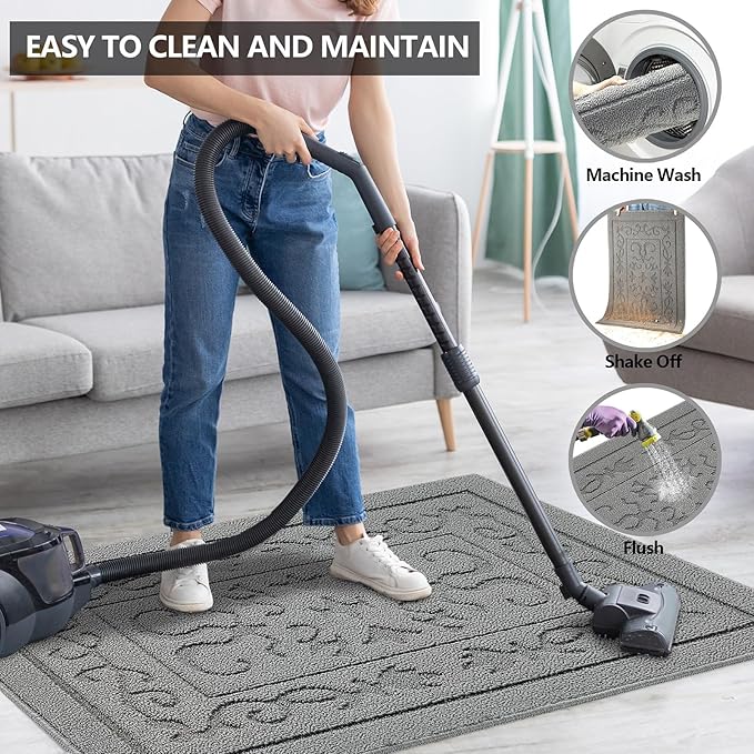 FONEYI Indoor Door Mat 32" x 48", Dirt Trapper Door Mats Non-Slip Entryway Rugs Washable, Absorbent Resist Dirt Welcome Mat, Low Profile Inside Floor Mats for Front Back Door and Entryway, Light Grey