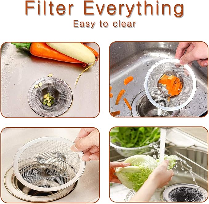 4pcs Heavy Duty Stainless Steel Slop Basket Filter Trap, 4.41" Top / 2.44" Mesh Metal Sink Strainer,Perfect for Kitchen Sink/Bathroom Bathtub Wash Basin Floor Drain Balcony Drain Hole,Utility…