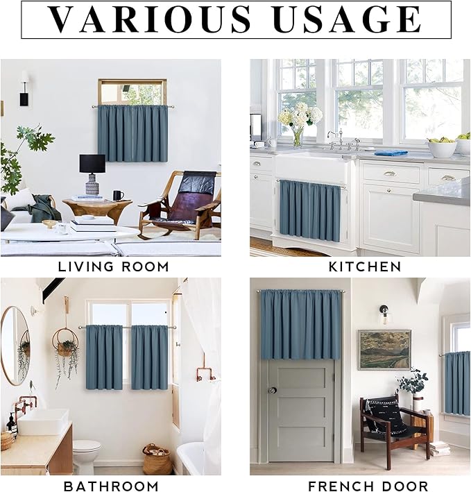 RYB HOME RV Camper Door Window Curtains -Blackout Privacy Curtains & Drapes for Bathroom Bedroom Kitchen Portable Travel Trailer Small Window Decor, W 34 x L 24, Slate Blue, 2 Panels