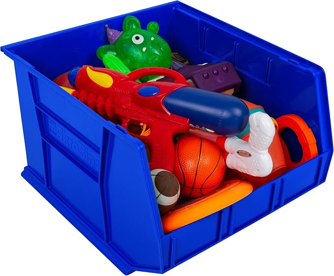Akro-Mils 30270 AkroBins Plastic Storage Bins, Space-Saving Stackable Bins for Garage, Pantry, Craft Organization, 18" x 16" x 11", Blue, 3-Pack