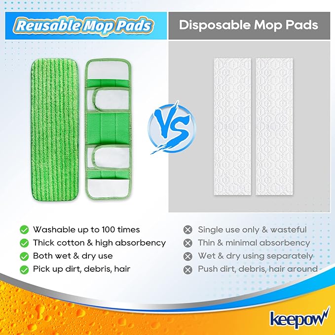 KEEPOW XL Wet Pads Refills for Swiffer XL, Wet Mopping Cloths for Swiffer XL Mop, Reusable Microfiber Mop Pads for Hardwood Floor, 4 Pack