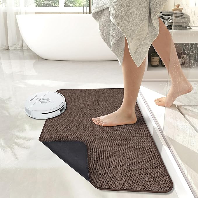 Bath Mat,Ultra Thin Bathroom Rugs,Rubber Bath Mats for Bathroom,No Slip Bath Rugs,Quick Dry,Machine Washable,Low Pile,Absorbent,Shower Outside,Sink,Home Decor Accessories.Brown,1'5"x2'3"(17x27inch)