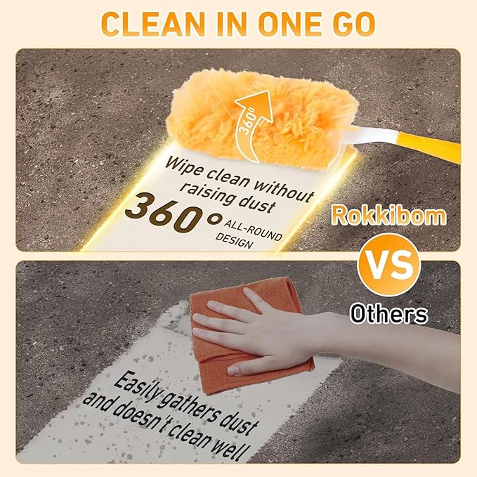 Duster Refills Compatible with Swiffer Duster, 360 Heavy Duty Multi Surface Duster Replacement with 1 Short Handle and 3FT Extenda Handle for Cleaning Furniture, Blind, Ceiling Fans(yellow-360-20pack)