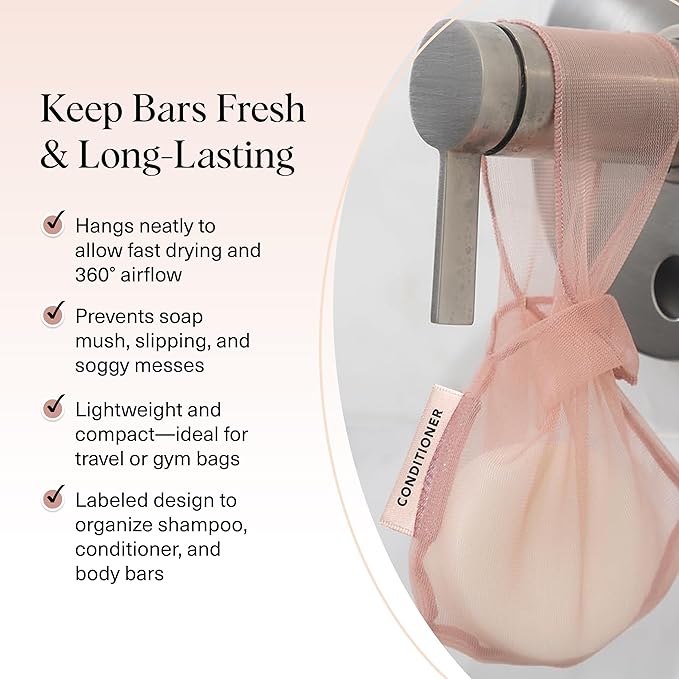 Kitsch Bar Soap Saver Bag – Patented Mesh Bag Soap Holder for Shampoo and Conditioner Bars - Extends Use & Prevents Soggy Mess - Recycled Mesh Beauty Pouch, Eco-Friendly – Terracotta