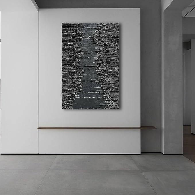 NANKAI Art Hand-Painted Thick Texture Black Minimalist Oil Painting 45x30 Inchs Texture Abstract Painting Home Wall Decorative Art