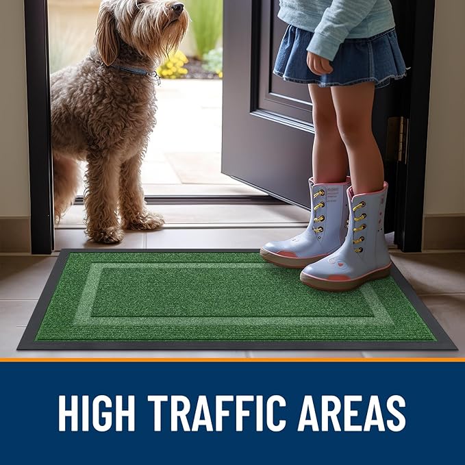 OLANLY Front Door Mat Indoor Outdoor Entrance, Waterproof All-Season, All-Weather Doormat, Sturdy Natural Rubber, Fade Resistant, Low Profile, Easy Clean Patio Porch Entryway Mat, 47x24, Green