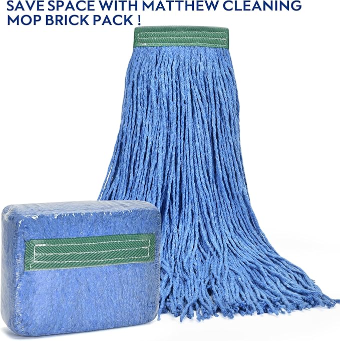 Matthew Cleaning 20oz 3Pack Cotton Floor Mop,Cotton Looped-Open String Heavy Duty String Refills, Universal Headband Blend Material,Mop Head Replacement for Home, Industrial and Commercial Use(Blue)