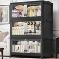 BROVIEW 480QT Stackable Storage Bins with Lids, 120Gal Extra Large Collapsible Storage Box with Wheel, Plastic Storages with Clear Door Open Front for Home Kitchen Garage, Black-3pack(3 lids)