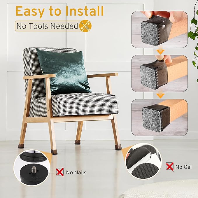 24PCS Extra Small Chair Leg Floor Protectors, Furniture Sliders, Chair Leg Protectors for Hardwood Floors, Non-Slip Felt Furniture Pads, Square Silicone Cap Covers to Protect Floors(Fit 0.5" - 0.75")