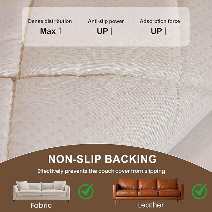 OTOB All Seasons Sofa Covers for 3 Cushion Couch Washable, Fuzzy Non Slip Kids & Pet Friendly Couch Cover Furniture Protector, Soft Plush Sofa Slipcovers Dog Bed Mats (Cream, 31.5" x 70.9'')