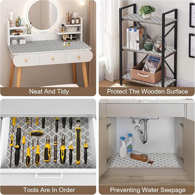 OcePor Non-Adhesive Drawer and Shelf Liner 17.5IN x 30FT，Non Slip Cabinet and Cupboard Liner, Kitchen Cabinet Liners for Shelves, Waterproof Drawer Shelf Liners for Cabinets/Bathroom Cupboard