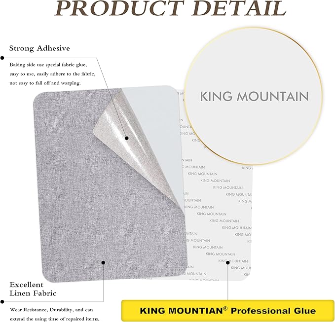 KING MOUNTAIN Fine Linen Repair Patches, Self-Adhesive Linen Fabric Patches, 12X40 inch Extra Size, Multi Color, Can be Used for Linen Sofa Repair and Linen Clothes Repair (12" x 40", Light Grey 3.0)