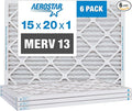 Aerostar 15x20x1 MERV 13 Pleated Air Filter, AC Furnace Air Filter, 6 Pack (Actual Size: 14 1/2" x 19 1/2" x 3/4")