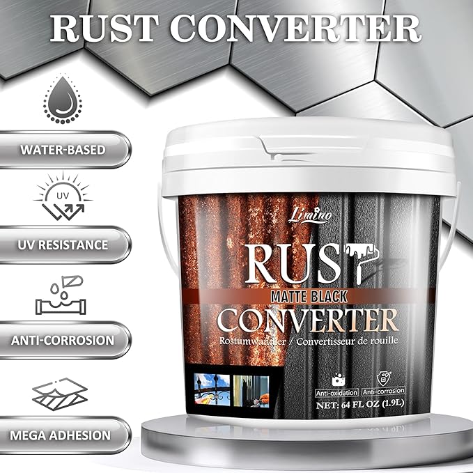 Rust Converter for Metal - Black Metal Primer and Rust Remover, Reformer ＆ Encapsulator, Long-lasting Anti-Rust Effect, Inhibitor Paint for Cars and Various Surfaces - 64 fl. oz