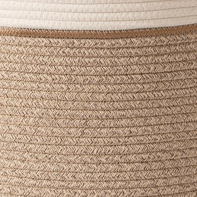 LA JOLIE MUSE Woven Basket Rope Storage Baskets - Tall Cotton Basket, Laundry Basket for Blanket, Kids Toy, Nursery Clothes Hamper Basket-L