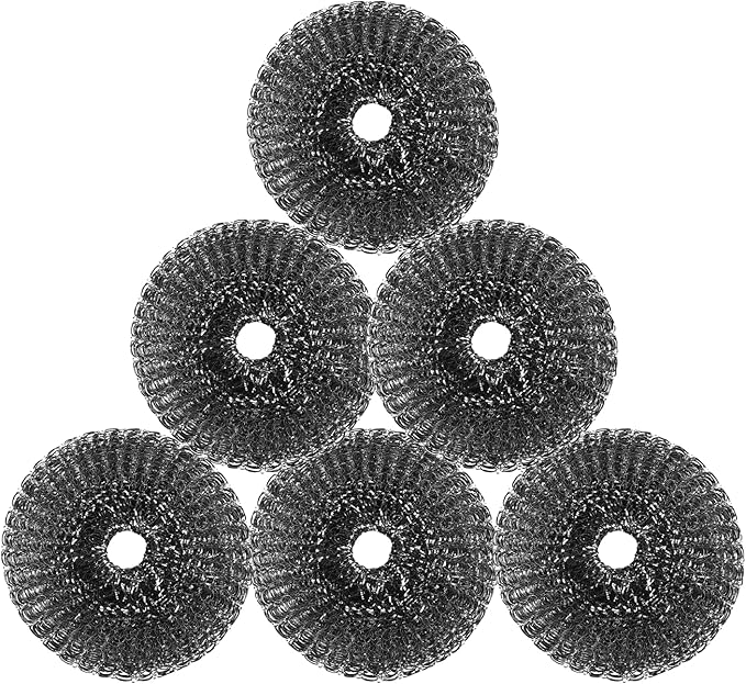 6 Pcs Steel Wool Scrubber, Stainless Steel Scrubber for Cleaning Kitchen and Household Stubborn Messes from Stoves Pans Pots Grill Sink, Replacement Wire Brush Set ( Only Replacement Pad)