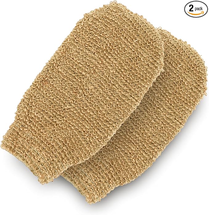 GUARD&MARINE Natural Shower Mitts - Jute Bath Gloves for Skin Exfoliation, Mitt Washcloth for Body Scrub and Cleansing - Good for Men and Women - Set of 2 Wash Mittens