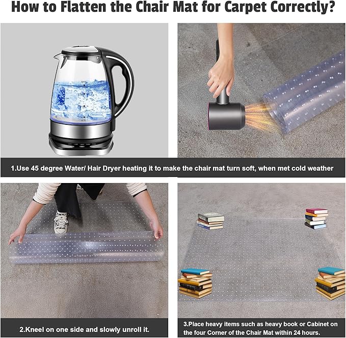 Large Chair Mat for Carpet, Easy Glide Plastic Carpet Floor Protector Mat for Office Chairs for Work & Home
